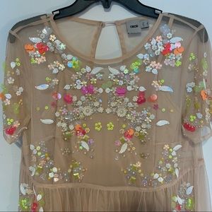 Embellished tulle babydoll dress